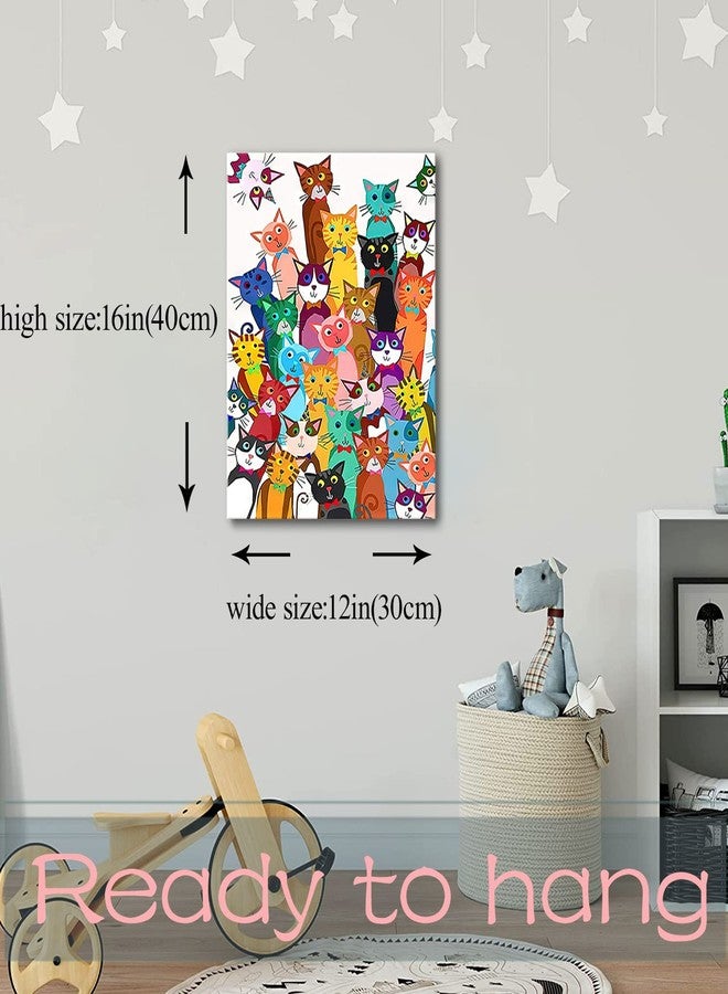 Riveda Framed Funny Colorful Cat Wall Art Cartoon Cat Canvas Print Cute Kitten Picture Poster Animals Painting Wall Decor for Bathroom Kid's Bedroom Nursery 12x16Inches - Image 4