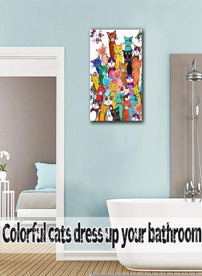 Riveda Framed Funny Colorful Cat Wall Art Cartoon Cat Canvas Print Cute Kitten Picture Poster Animals Painting Wall Decor for Bathroom Kid's Bedroom Nursery 12x16Inches - Image 5