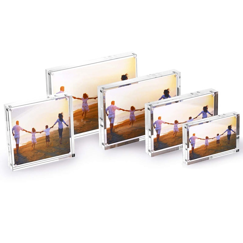 HESIN Acrylic Photo Frame 5 by 7 inch Double Sided Frameless Picture Frame Magnetic Acrylic Block Desktop Photo Display Holder with Gift Box Package Thickness 12+12mm (5"x7") - Image 3