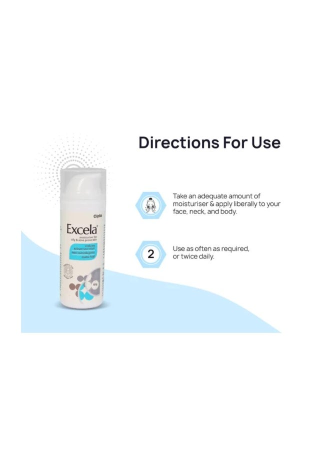 Cipla Excela Moisturiser | Oily & Acne Prone Skin | Reduces Sebum Secretion | 50g - Image 3