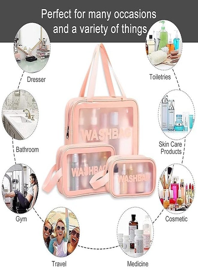 NETZILLA NAVA PAVA Clear Makeup Pouch Set Cosmetic Organizer Bag Toiletry Bag for Cosmetics Brushes Accessories (Set of 3 Pcs) (Black,Pink,Blue) - Image 2