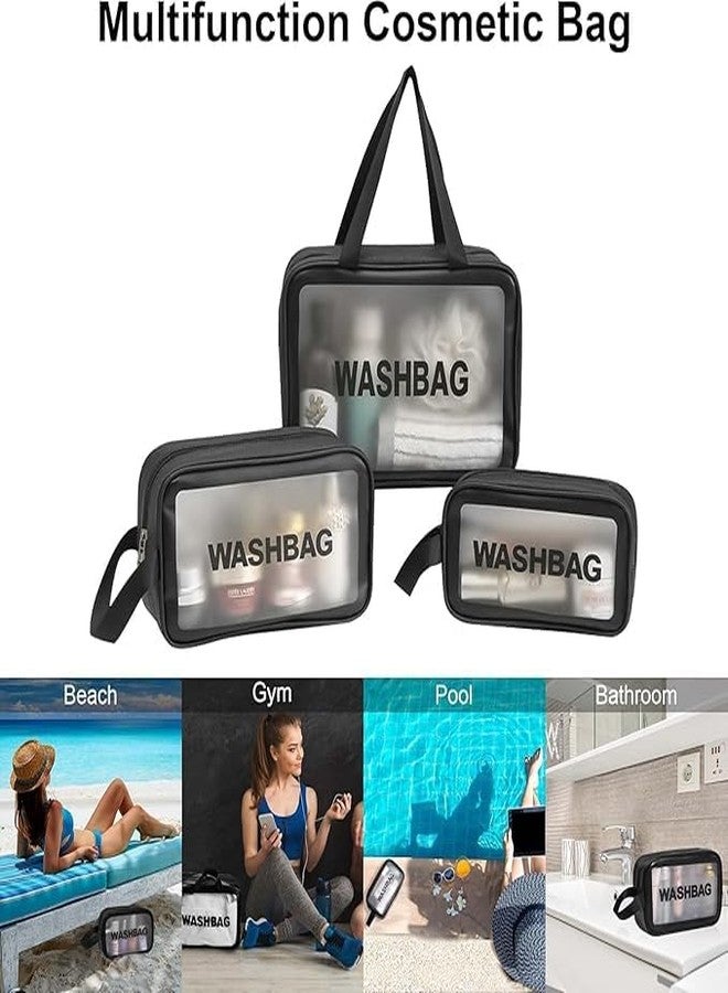 NETZILLA NAVA PAVA Clear Makeup Pouch Set Cosmetic Organizer Bag Toiletry Bag for Cosmetics Brushes Accessories (Set of 3 Pcs) (Black,Pink,Blue) - Image 4