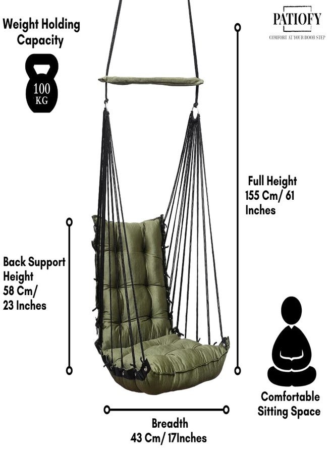 Patiofy Hammock Swing | Hanging Swing for Kids | Jhula | Suitable for Indoor and Outdoor | Weight Capacity 10-15 Kg | Portable | Age Group 8-15 Years (Green) - Image 2