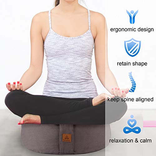 FelizMax Zafu Buckwheat Meditation Cushion, D=13"/16" H=5.5",Round zabuton Meditation Pillow, Large Yoga Bolster Kneeling Pillow Premium Yoga Pillow Sitting on Floor,Zippered Organic Cotton Cover-Blue 16" - Image 3