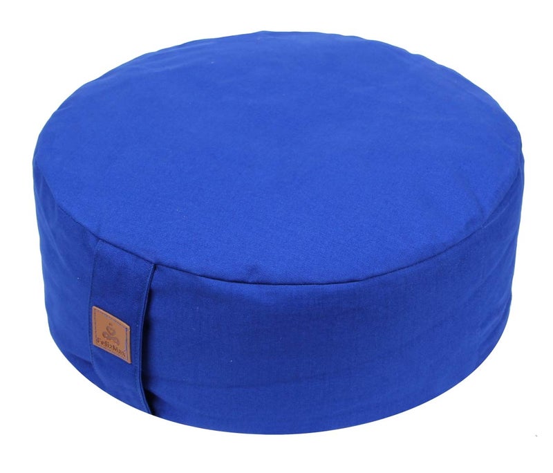 FelizMax Zafu Buckwheat Meditation Cushion, D=13"/16" H=5.5",Round zabuton Meditation Pillow, Large Yoga Bolster Kneeling Pillow Premium Yoga Pillow Sitting on Floor,Zippered Organic Cotton Cover-Blue 16" - Image 1