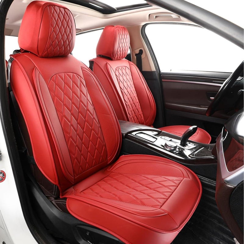MIROZO Seat Covers Full Set,Waterproof Faux Leather Car Seat Covers Breathable Car Seat Protector Universal Automotive Vehicle Cushion Cover for Most Sedan, Truck and SUV (Full Set, Wine Red - Image 1