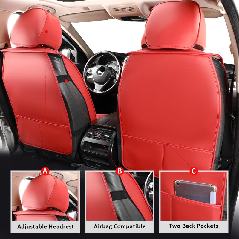 MIROZO Seat Covers Full Set,Waterproof Faux Leather Car Seat Covers Breathable Car Seat Protector Universal Automotive Vehicle Cushion Cover for Most Sedan, Truck and SUV (Full Set, Wine Red - Image 2
