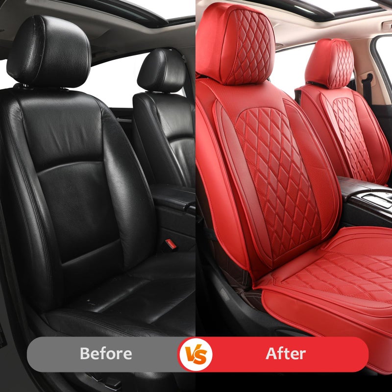 MIROZO Seat Covers Full Set,Waterproof Faux Leather Car Seat Covers Breathable Car Seat Protector Universal Automotive Vehicle Cushion Cover for Most Sedan, Truck and SUV (Full Set, Wine Red - Image 5