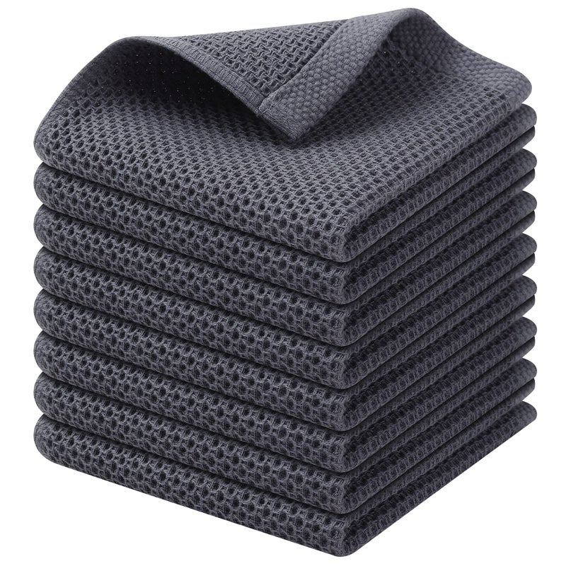 Kitinjoy 100% Cotton Kitchen Dish Cloths  8 Pack Waffle Weave Ultra Soft Absorbent Dish Towels for Drying Dishes Quick Drying Kitchen Towels Dish Rags  12 X 12Inch  Dark Grey - Image 1