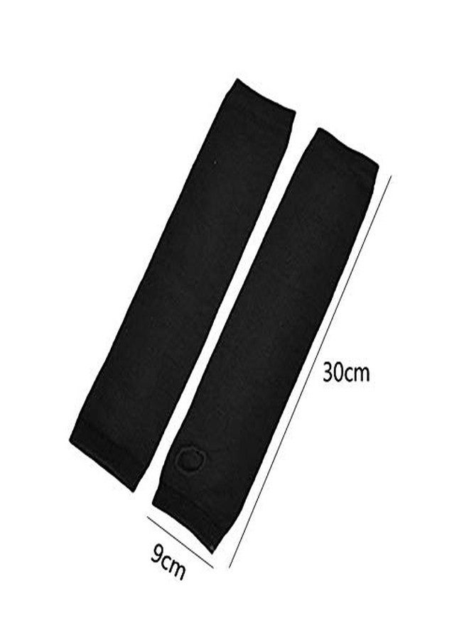 VANTOBEST 1Pair Black Elastic Fingerless Long Gloves Winter Warm Knit Thumbhole Arm Warmer Thumb Hole Gloves Mittens for Women and Men - Image 2