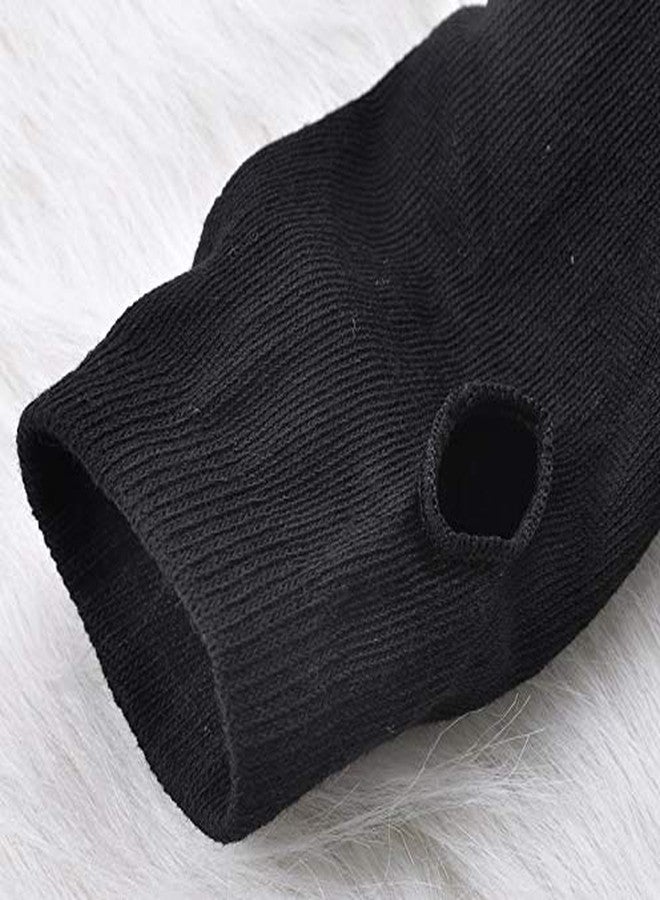 VANTOBEST 1Pair Black Elastic Fingerless Long Gloves Winter Warm Knit Thumbhole Arm Warmer Thumb Hole Gloves Mittens for Women and Men - Image 5