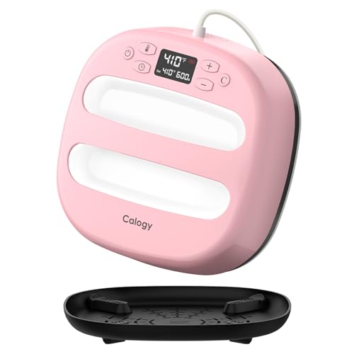 Calogy Heat Press Machine for T-Shirts 10"X10", Portable Heat Press Fast Up to 410℉(210 ºC), Precise Temp Control, 15 Mins Auto Off for Bag, Pillows Sublimation Vinly Transfer(Pink White, 10 x 10 in) - Image 1