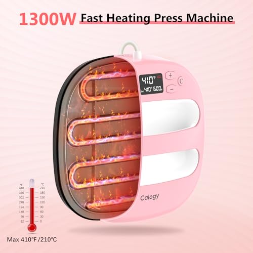 Calogy Heat Press Machine for T-Shirts 10"X10", Portable Heat Press Fast Up to 410℉(210 ºC), Precise Temp Control, 15 Mins Auto Off for Bag, Pillows Sublimation Vinly Transfer(Pink White, 10 x 10 in) - Image 3