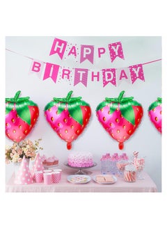 KASTWAVE Strawberry Foil Balloons, 10 Pieces Cute Fruit Balloons for Girls Strawberry Themed Birthday  Baby Shower Party Decorations Supplies, 18.9 x 24.8 Inch  - Image 2