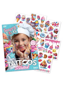 SAVVi Savvi - 50 Sweet Tooth Temporary Tattoos: Marshmallow Scented, Skin-Safe Ink, Great for Birthday Parties, Gifts for Boys and Girls Ages 4-12+, Made in the USA [6 sheets, 50 count] 