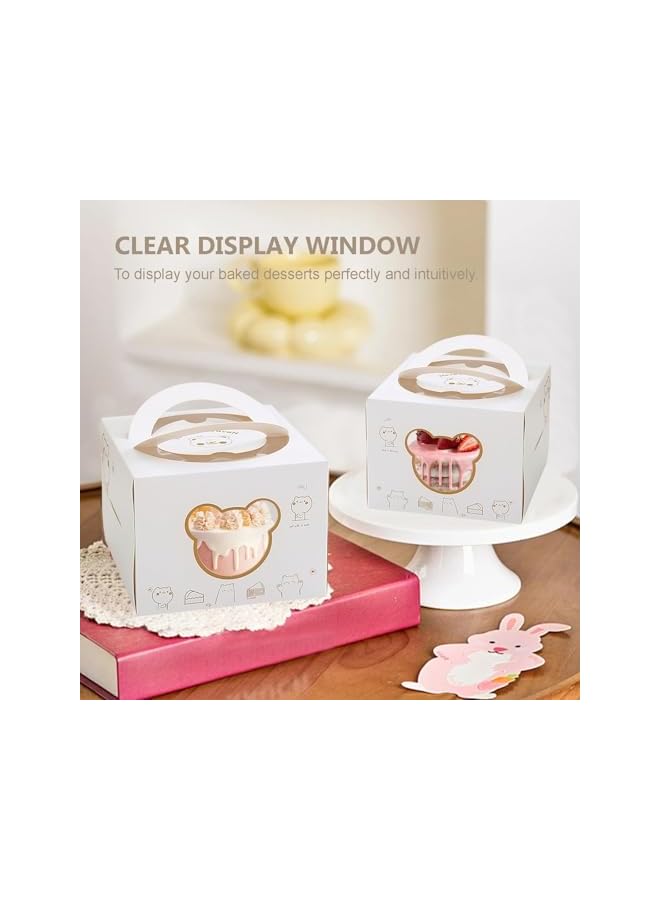 Green Tiger 10x10x6 Inch Cute Cake Box, 10PCS Easy Carrying Cake Containers with Cute Bear Window, Bakery Cake Boxes for Party Wedding Graduation, for Cake, Cookie, Cupcake, Pie (White) - Image 2