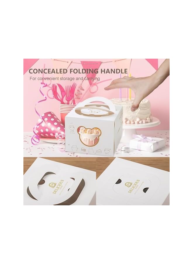 Green Tiger 10x10x6 Inch Cute Cake Box, 10PCS Easy Carrying Cake Containers with Cute Bear Window, Bakery Cake Boxes for Party Wedding Graduation, for Cake, Cookie, Cupcake, Pie (White) - Image 5