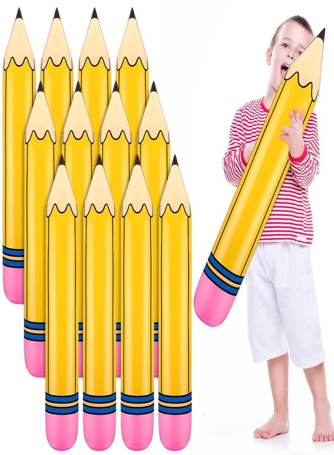 Blueweenly 12 Pcs Giant Large Inflatable Pencil Balloon Back to School Hanging Jumbo Blow up Pencils Decoration for First Day of School Party Classroom Welcome Party Photo Prop(Yellow,27 Inch) - Image 1