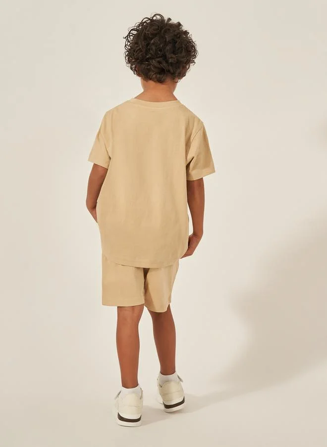 Styli Slogan Print Short Sleeve T-Shirt and Shorts Set