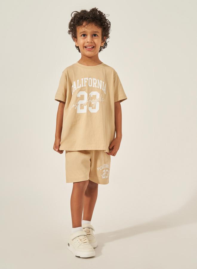 Styli Slogan Print Short Sleeve T-Shirt and Shorts Set - Image 1