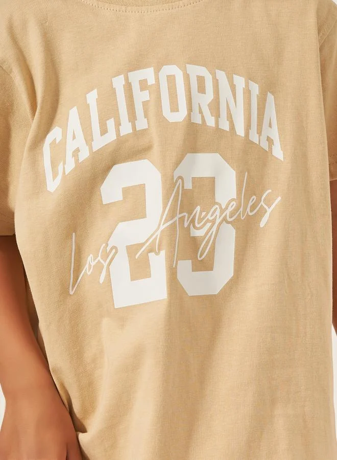 Styli Slogan Print Short Sleeve T-Shirt and Shorts Set