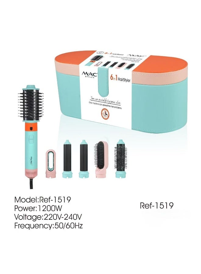 Mac Styler ماك ستايلر 6 في 1 لتصفيف الشعر – 1200 واط، ملحقات متعددة للتصفيف، فرشاة بيضاوية، أسطوانات تجعيد، مشط وفرشاة لتكثيف الشعر – المرجع-1519 - Image 1