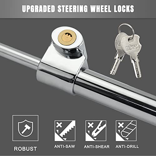 ROADGIVE Steering Wheel Lock Anti-Theft Device, Retractable Universal Brake Lock Bar, Adjustable Car Clutch Pedal Lock Security for Car Truck SUV Van Security with 2 Keys (Silver) - Image 4