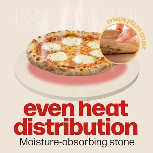 HANS GRILL PIZZA STONE | Circular Pizza Stone For Oven Baking & BBQ Grilling With Free Wooden Peel | Extra Large Round 15" Inches Diameter (38CM) Durable Cordierite Cooking Stone. - Image 3