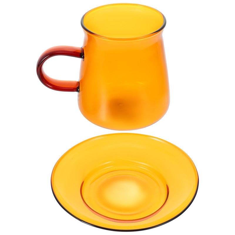 Vintage Amber Glass Coffee Cup And Saucer Set 300Ml Heat Resistant Retro Tea Set - Image 2
