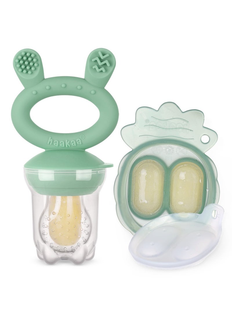 Haakaa Freeze and Feed Mini Combo with Silicone Food Feeder & Silicone Mini Nibble Tray | Baby Solid Food Self Feeder |Breastmilk Popsicle Mold Storage & Feeder for Soothing Baby Gums 1 PK (Pea Green) - Image 1