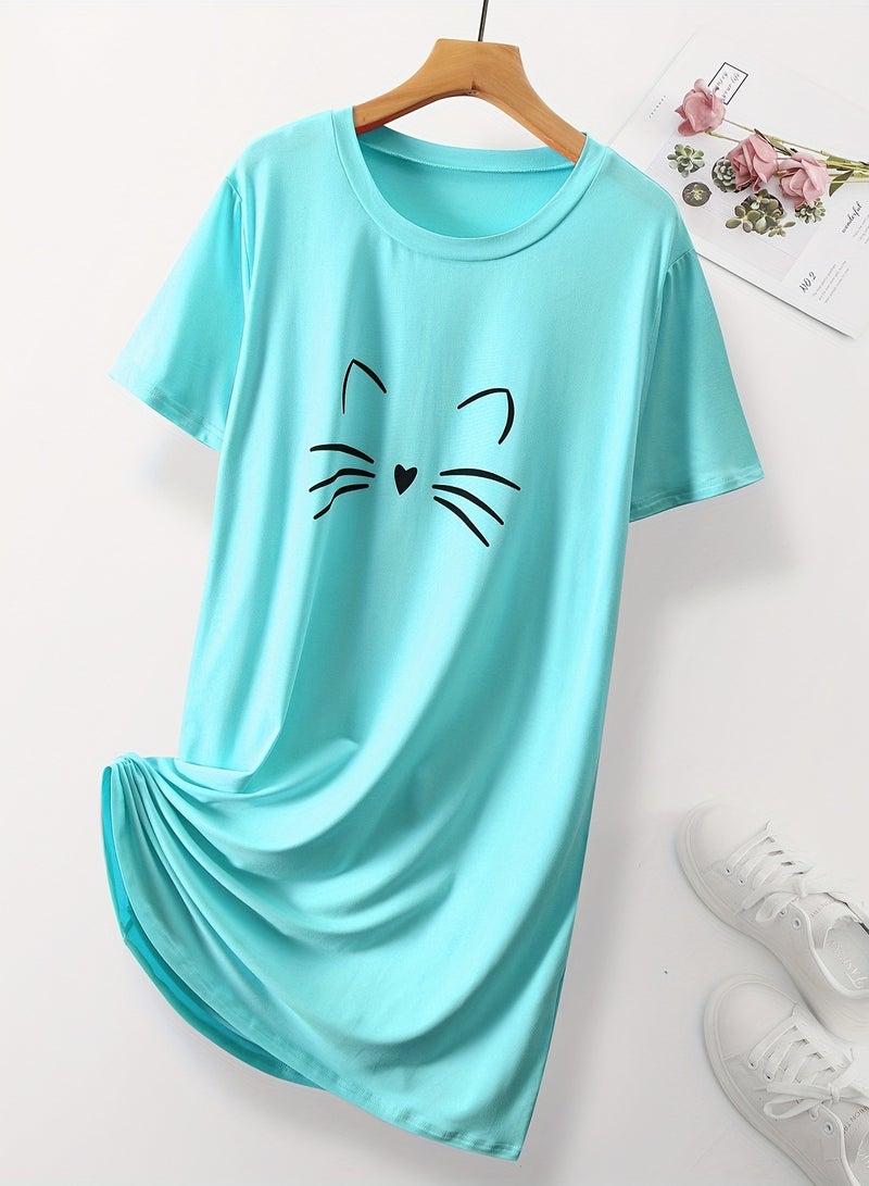Mesery Dress Cotton Short Sleves-BABYBLUE  - Image 1