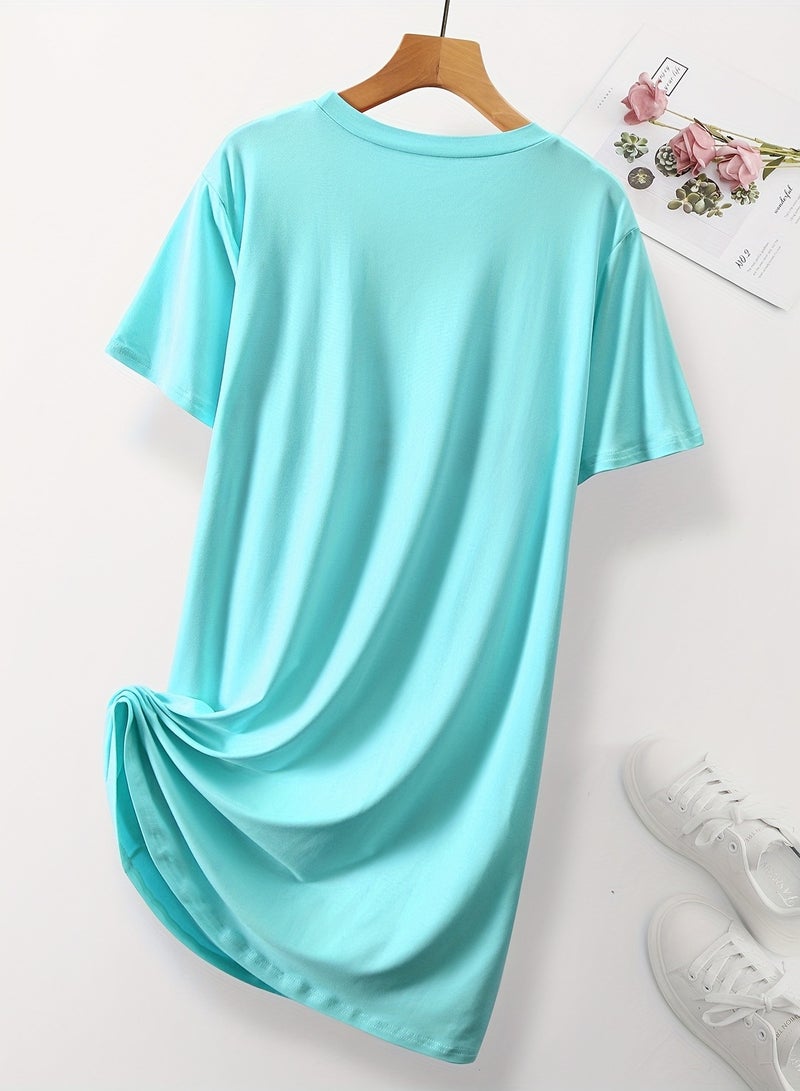 Mesery Dress Cotton Short Sleves-BABYBLUE  - Image 2