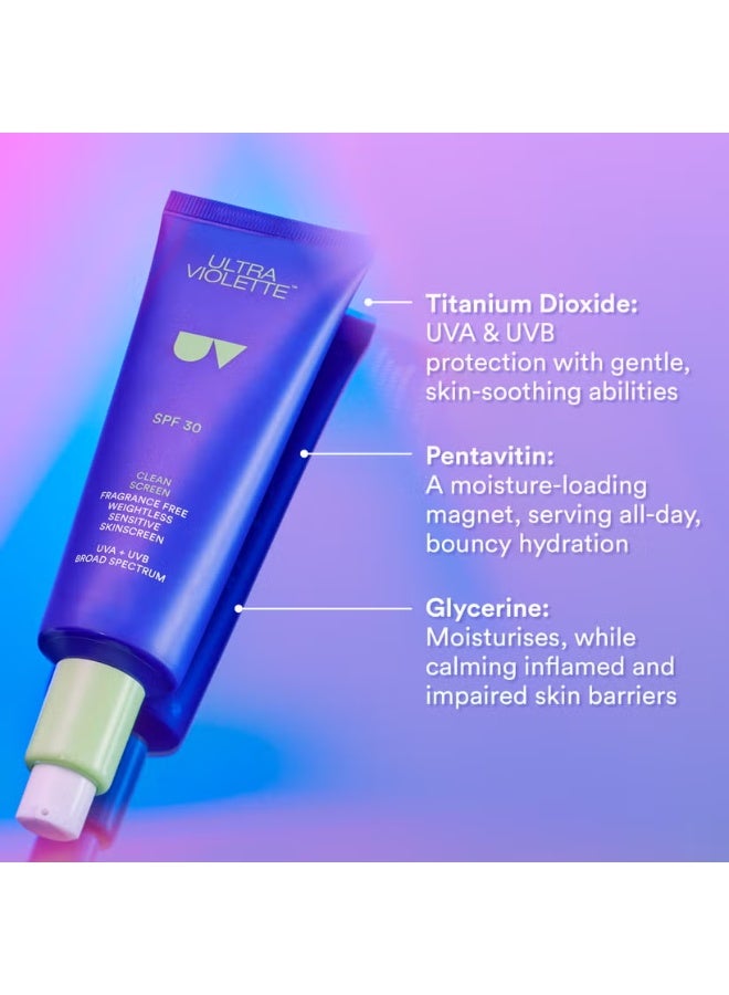 Ultra Violette Clean Screen Fragrance Free Sensitive Facial Skinscreen SPF 30 - Image 2