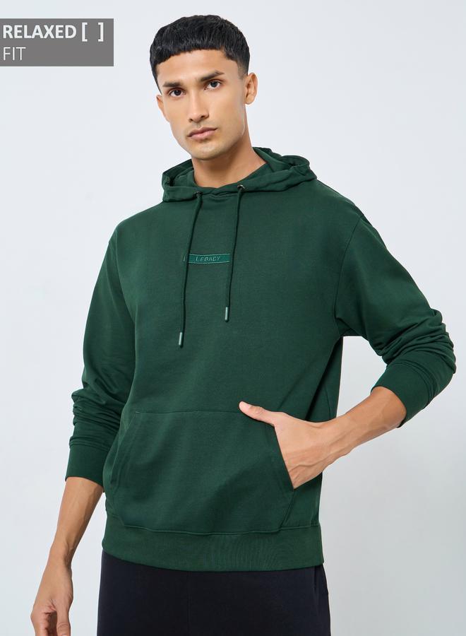 Styli Men Embroidered Green Relaxed Fit Hoodie - Image 1