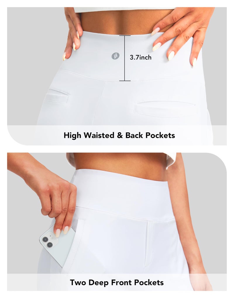 SANTINY Women's 9" High Waisted Bermuda Shorts with 4 Pockets Knee Length Long Shorts for Women Workout Athletic Casual(White_M) - Image 4