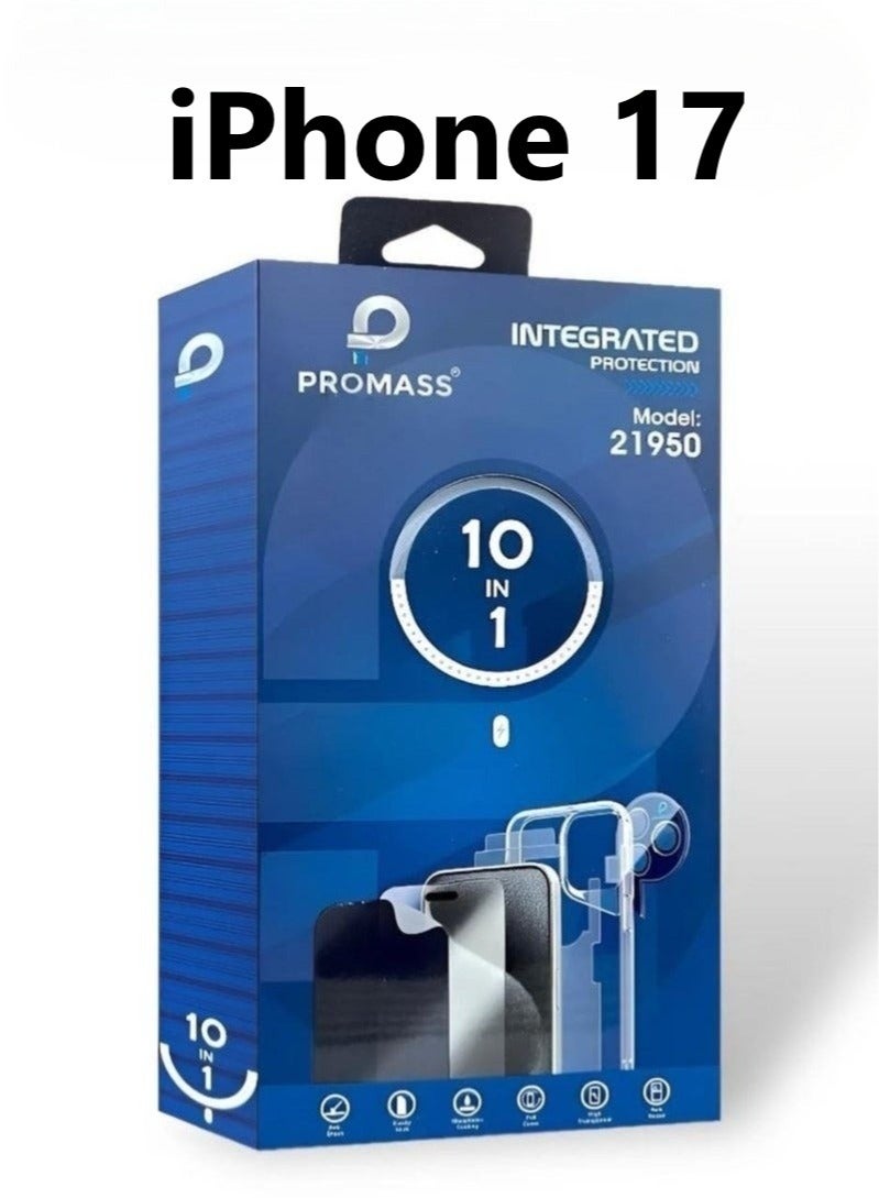 PROMASS integrated protection package for the iPhone 17. The package has a new look and complete protection for your phone with a case that supports MageSafe wireless charging from Promas (10in1) - Image 1