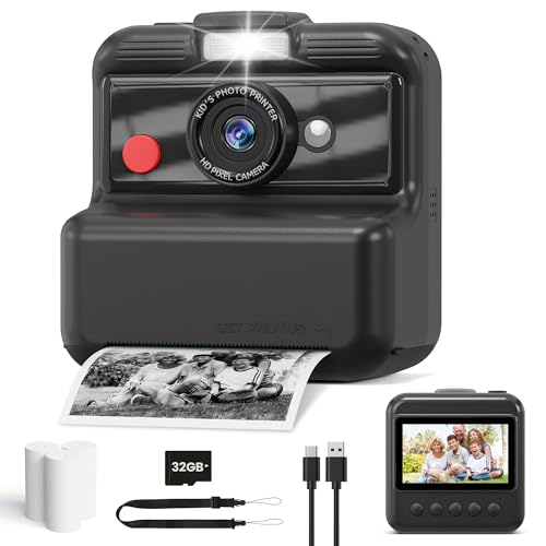 CAMCLID Kids Camera Instant Print 48MP25K UHD Kids Instant Print Camera Christmas Birthday Gifts for Girls and Boys 30 Screen with Print Paper 32G Card Toddler Toy for Age 314 Black - Image 1