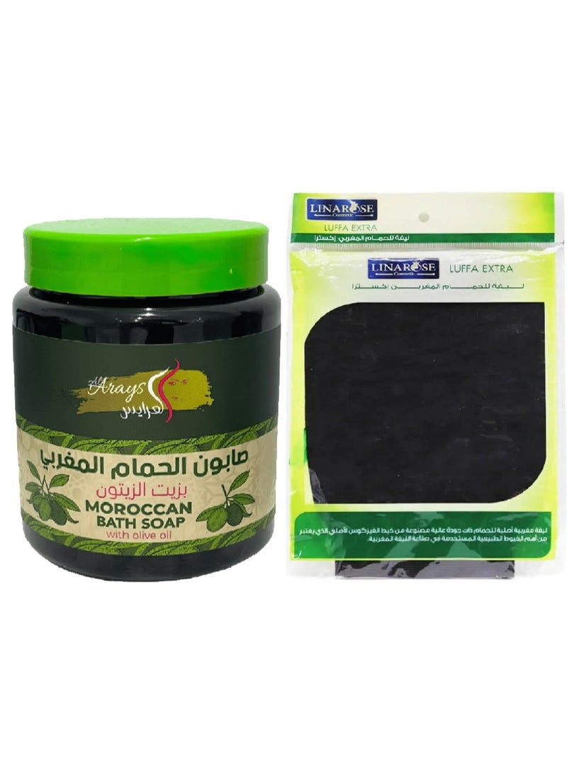 Alarayes Moroccan bath soap with olive oil 700 ml and a Moroccan Bath Gloves - Image 1