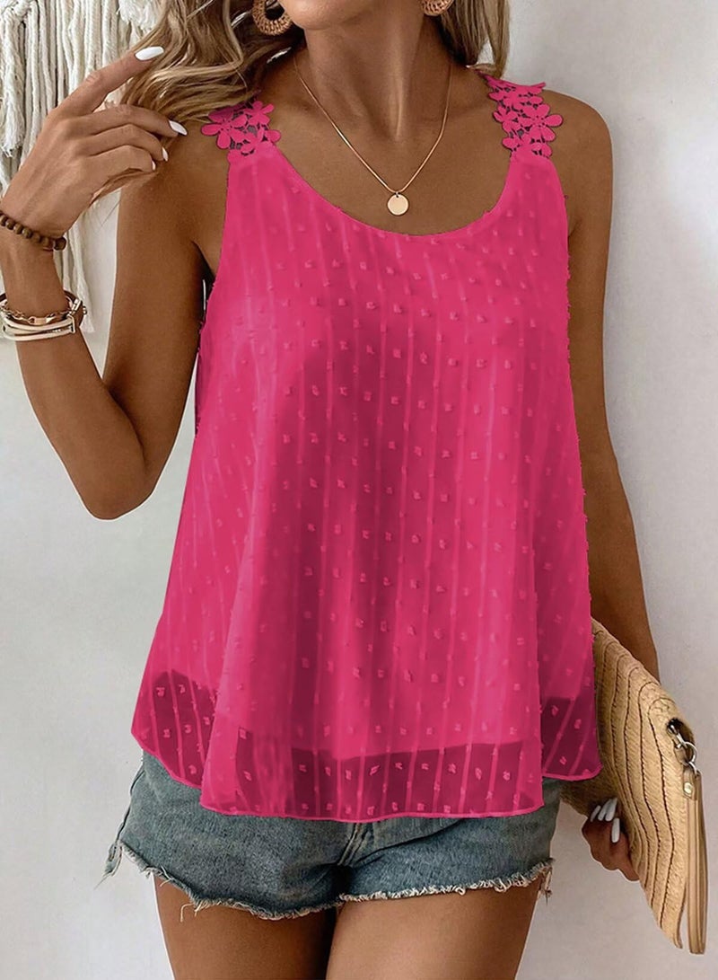 Falechay Lace Camisole Tops for Women Dressy Casual Crew Neck Top Summer Tank Top for Women 2026 Flowy Sleeveless Shirts Bohemian Blouses Hot Pink Plus Size Maternity XL - Image 4