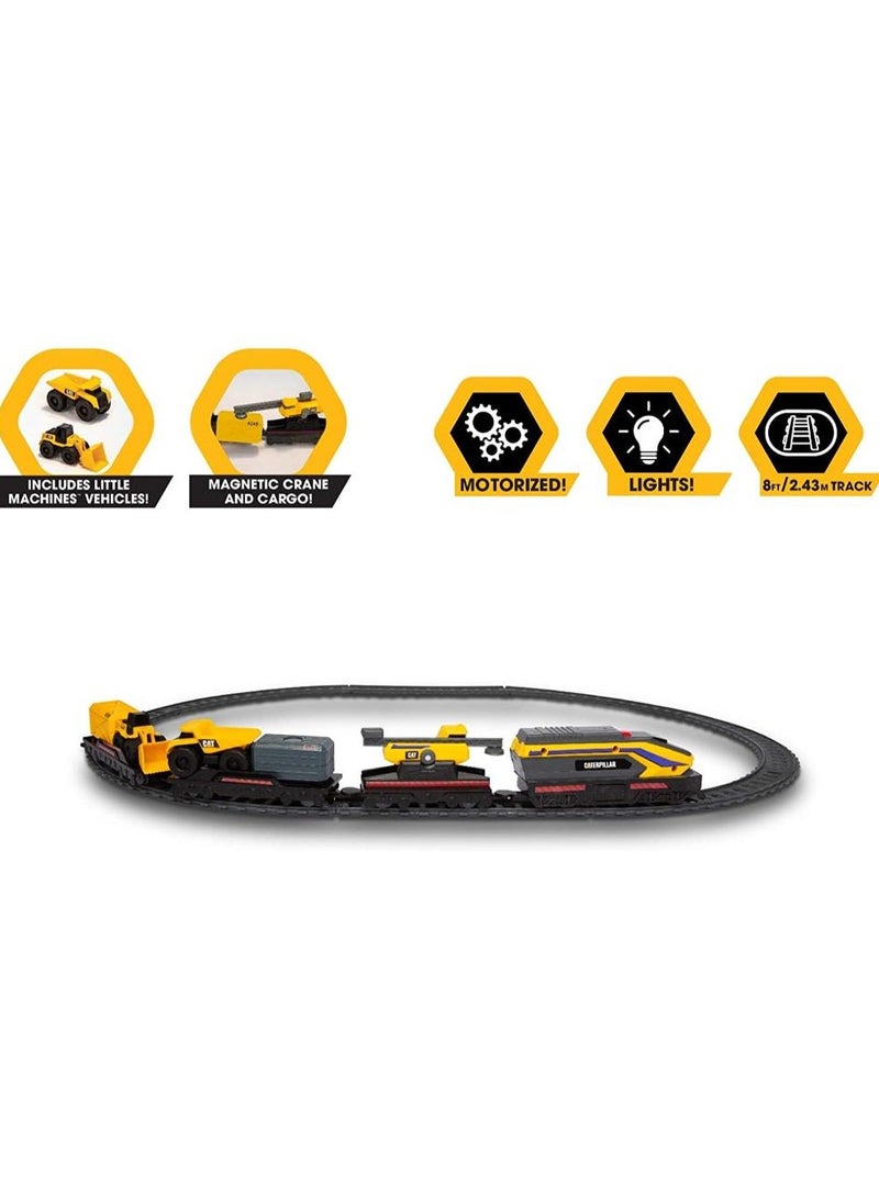 CATERPILLAR CAT Little Machine Power Tracks Train Set with 2 Mini Construction Vehicle , Battery Operated | Motorized Train Engine with Realistic Lights & Sounds | Gift for Kids - Image 3