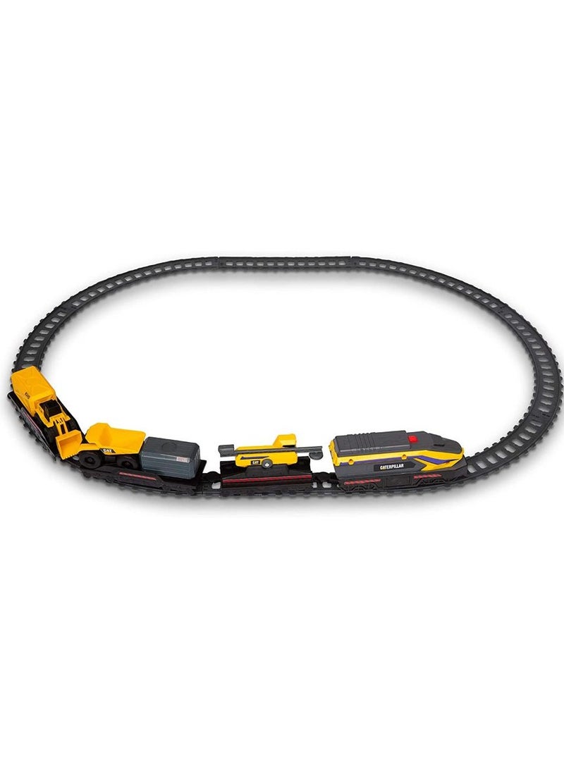 CATERPILLAR CAT Little Machine Power Tracks Train Set with 2 Mini Construction Vehicle , Battery Operated | Motorized Train Engine with Realistic Lights & Sounds | Gift for Kids - Image 1