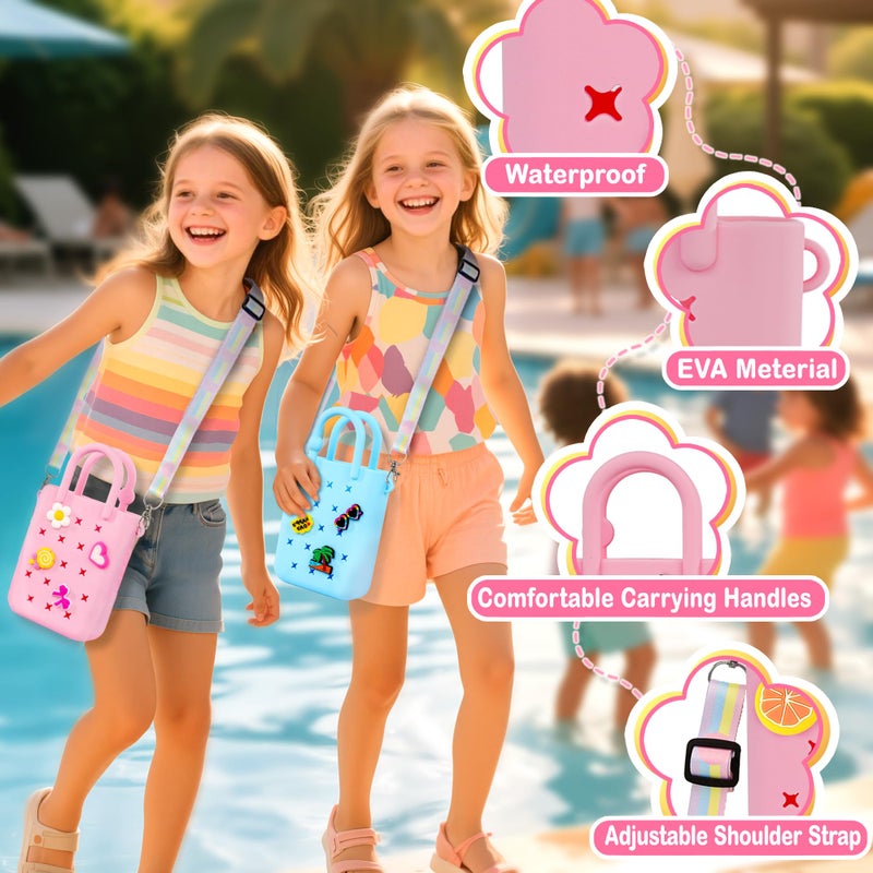 Oudizz Mini Rubber Tote Bag, EVA Waterproof Beach Tote for Little Girls And Woman, Silicone Hole Small Bag for Travel Outdoor, Cute Rubber Beach Bag with 20 Charms & Adjustable Shoulder Strap - Image 5