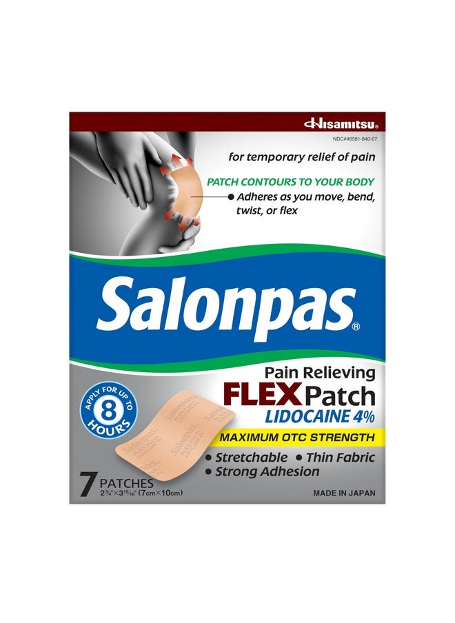 Salonpas Salonpas Maximum OTC Strength Lidocaine 4% Pain Relieving FLEX Patch, Apply for Up To 8 Hours, Unscented, Thin, Flexible, Lightweight, Patch Stays in Place, 7 Patches  - Image 1