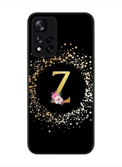 Rugged Black Edge Case for Redmi Note 11 Pro Plus 5G, Slim fit Thin Cover Custom Monogram Initial Letter Floral Pattern Alphabet - Z(Black)