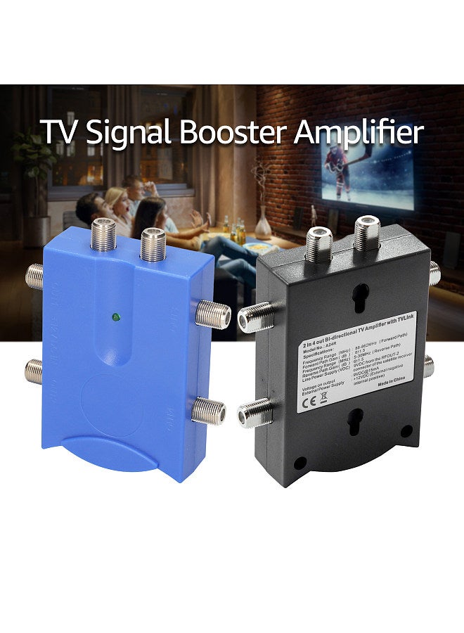 Bi-directional TV Amplifier 2 Inputs TV Antenna Signal Booster with 4 Outputs Low Noise TV Signal Splitter Antenna Signal Booster with Reverse Path