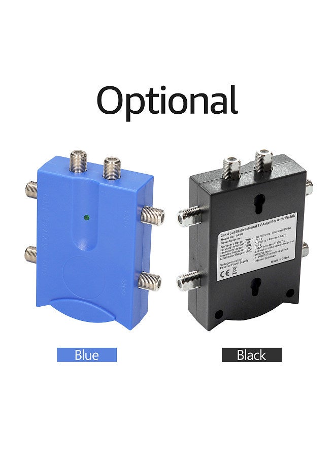 Bi-directional TV Amplifier 2 Inputs TV Antenna Signal Booster with 4 Outputs Low Noise TV Signal Splitter Antenna Signal Booster with Reverse Path