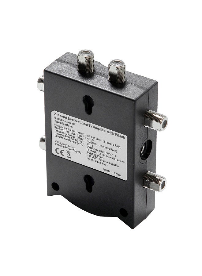 Bi-directional TV Amplifier 2 Inputs TV Antenna Signal Booster with 4 Outputs Low Noise TV Signal Splitter Antenna Signal Booster with Reverse Path
