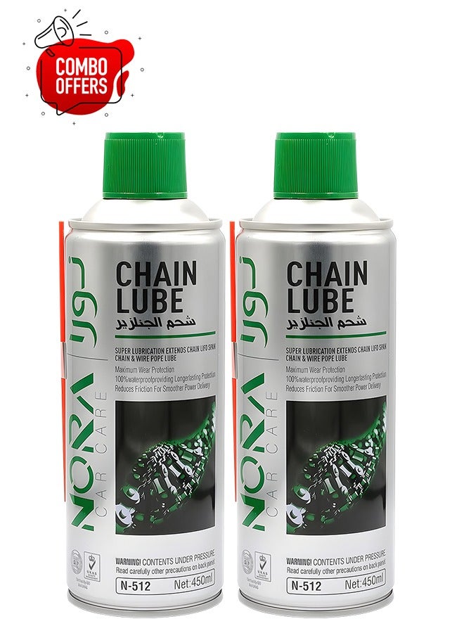 Nora Combo - Buy 2PC Chain Lube Spray 450ml N-512 - Anti-Rust, Long-Lasting Lubrication Chain Protection  - Image 1