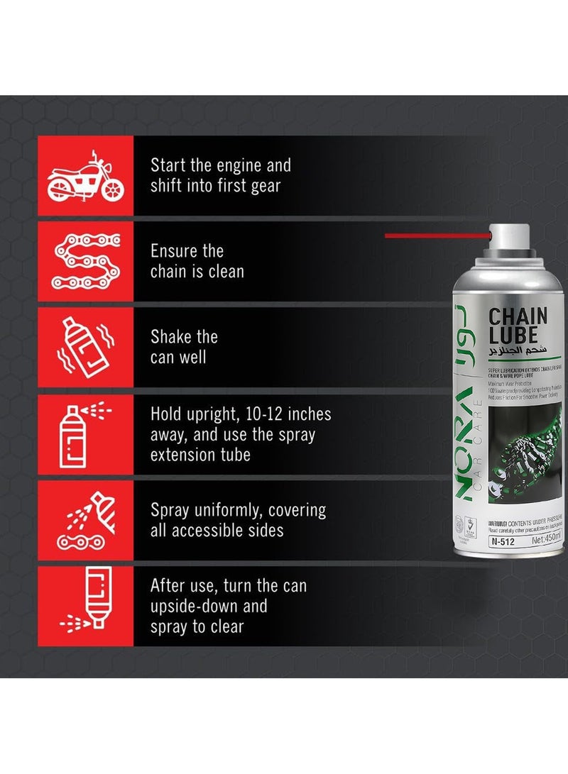 Nora Combo - Buy 2PC Chain Lube Spray 450ml N-512 - Anti-Rust, Long-Lasting Lubrication Chain Protection  - Image 5