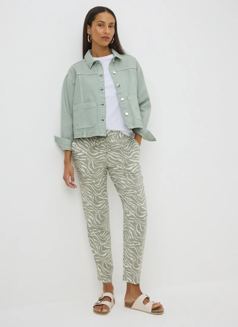 Matalan Sage Green Zebra Print Tapered Trousers